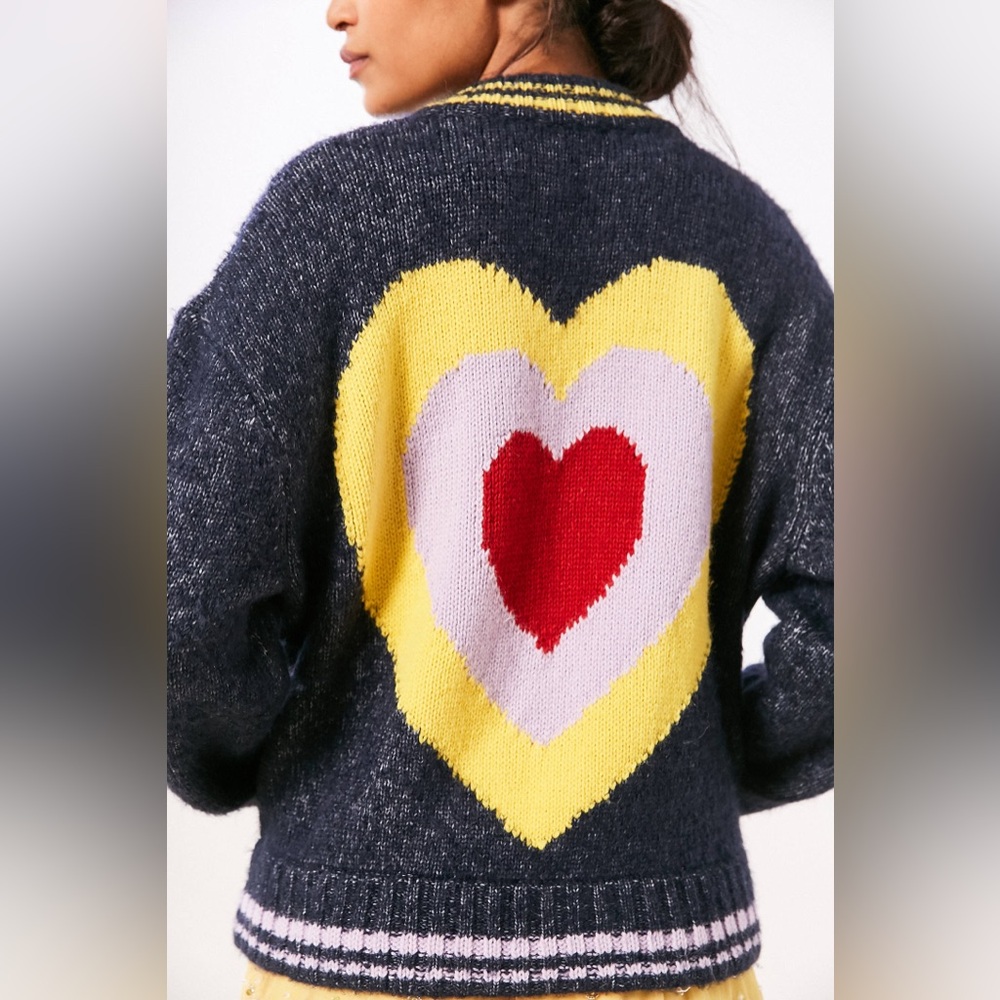 Urban Outfitters Ecote Icon Bomber Heart Sweater - Red, Yellow, and White
